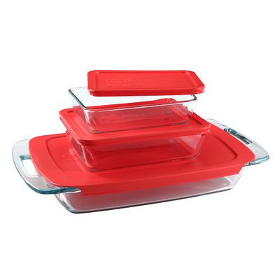 Pyrex® Easy Grab® 6-piece Glass Bakeware and Storage Container Set with Red Lids