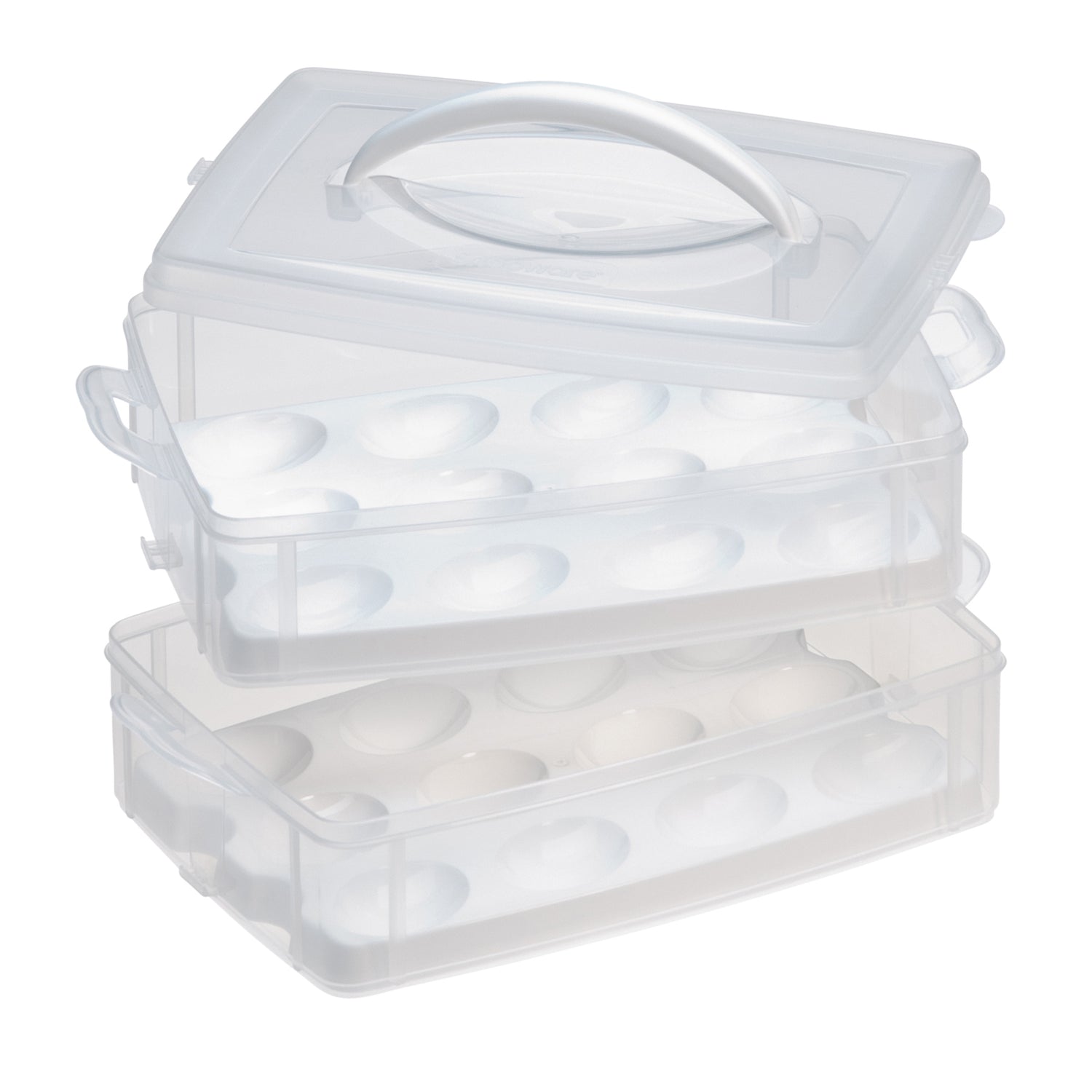 Two clear plastic containers with lids on a white background